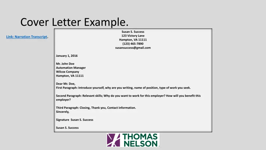 cover letter example