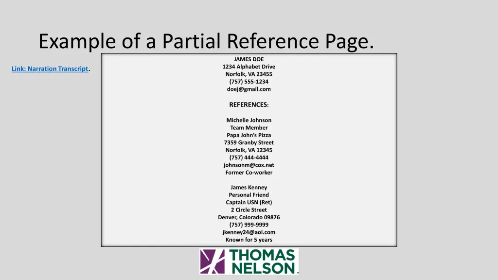 example of a partial reference page