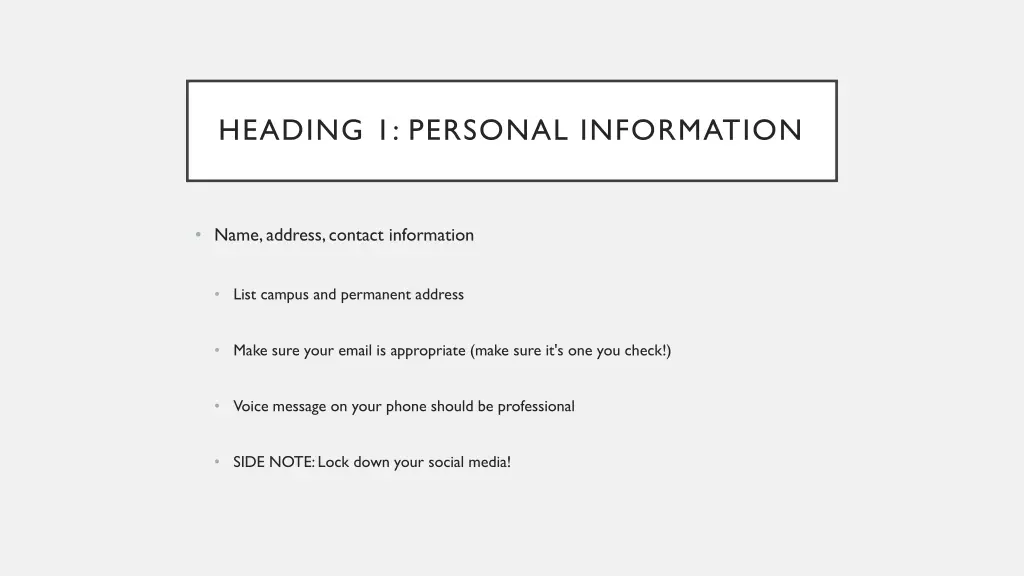 heading 1 personal information