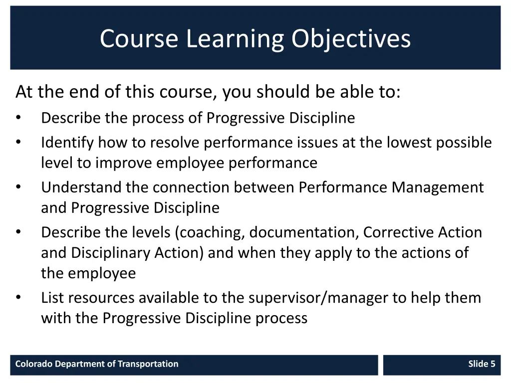 course learning objectives