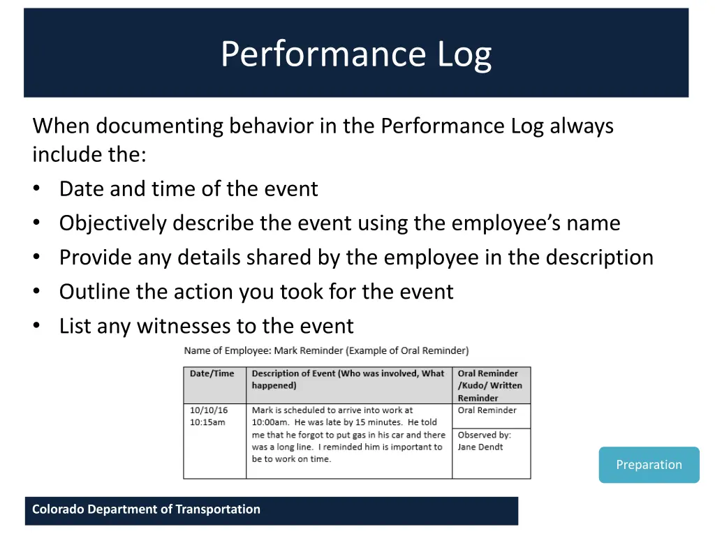 performance log