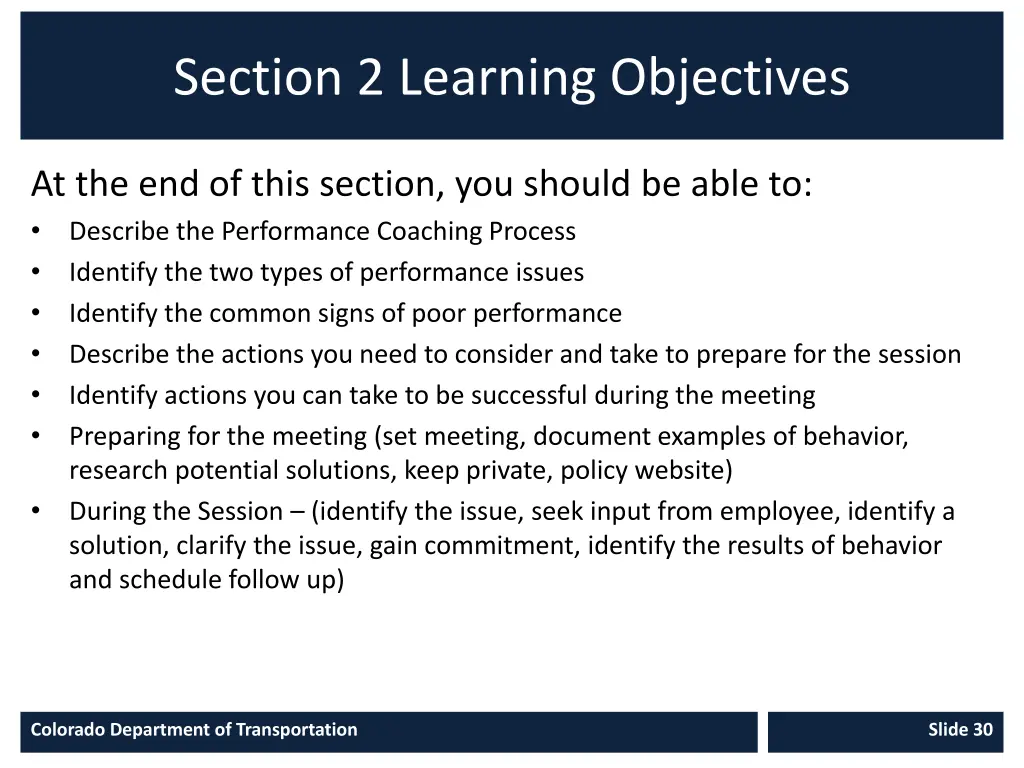 section 2 learning objectives