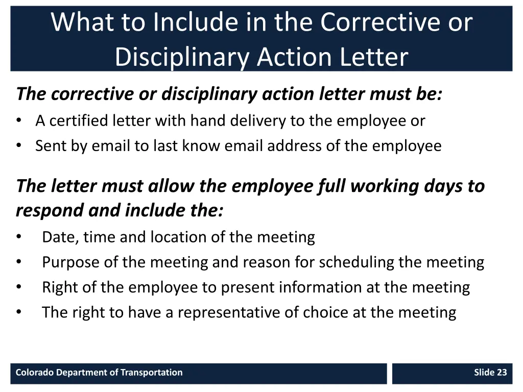 what to include in the corrective or disciplinary