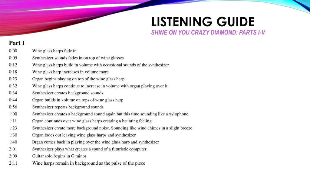 listening guide shine on you crazy diamond parts