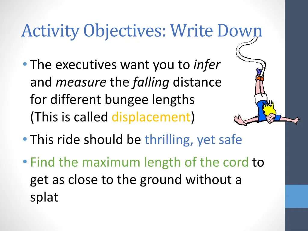 activity objectives write down