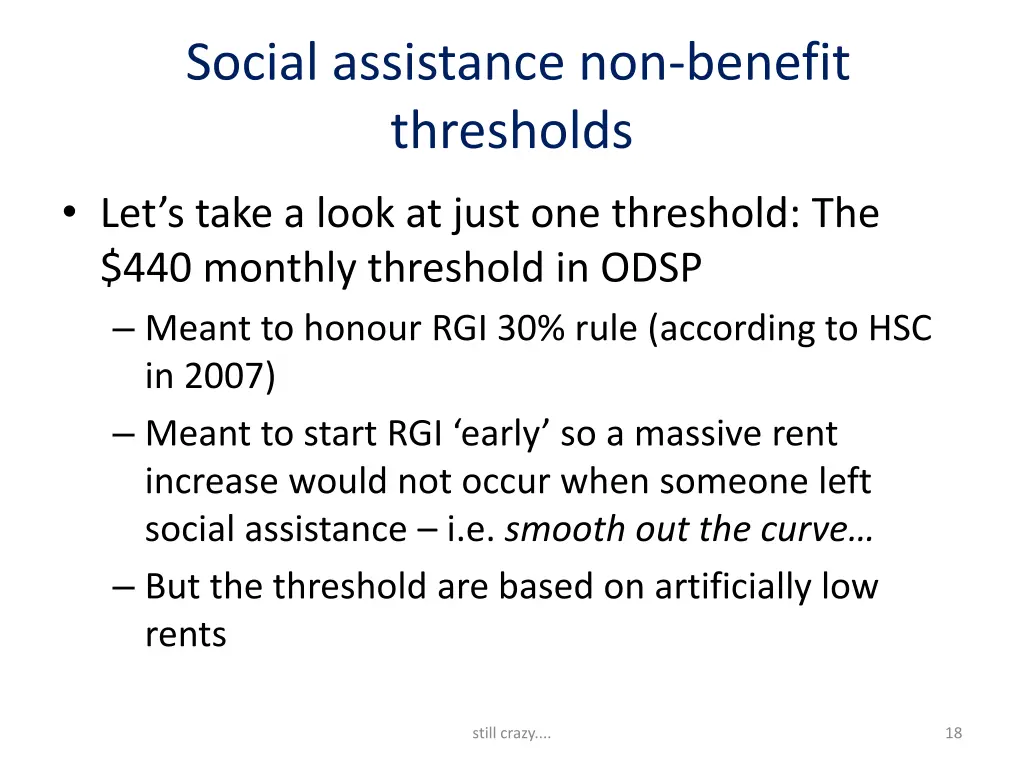 social assistance non benefit thresholds