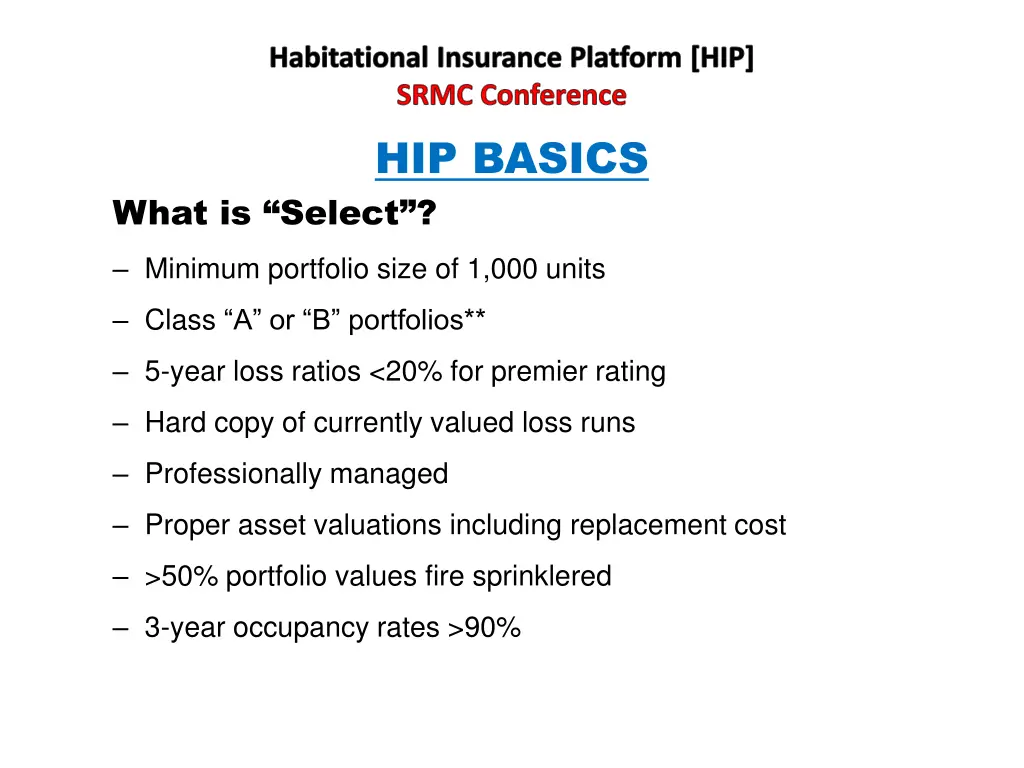 habitational insurance platform hip srmc 3