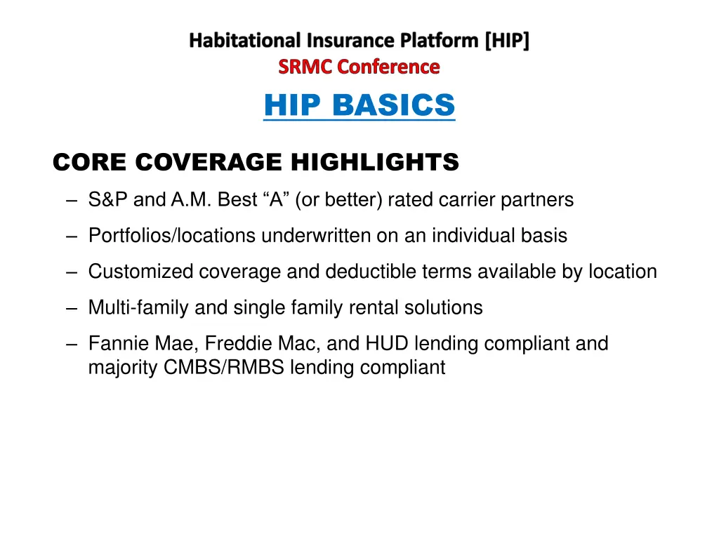 habitational insurance platform hip srmc 5