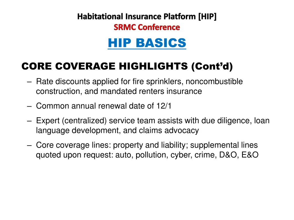 habitational insurance platform hip srmc 6