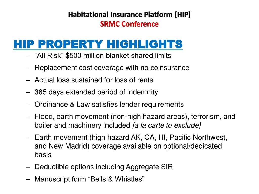 habitational insurance platform hip srmc 7