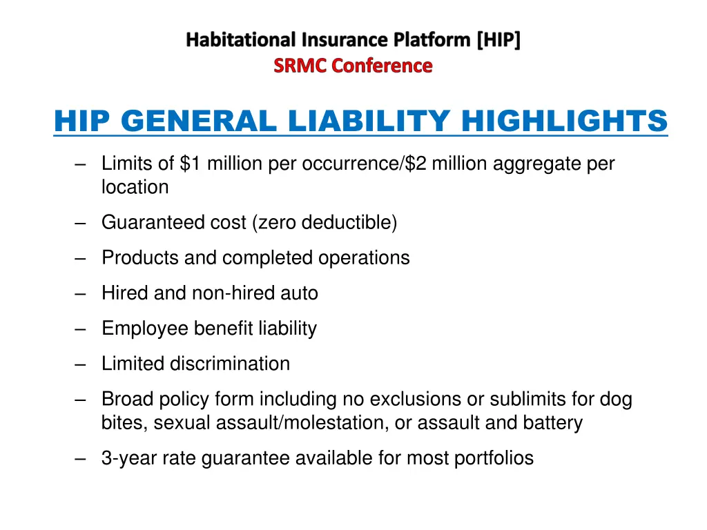 habitational insurance platform hip srmc 8