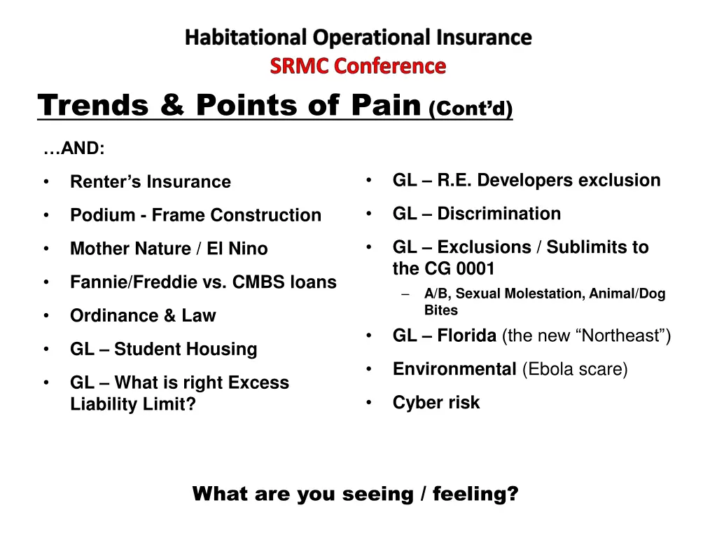 habitational operational insurance srmc 2