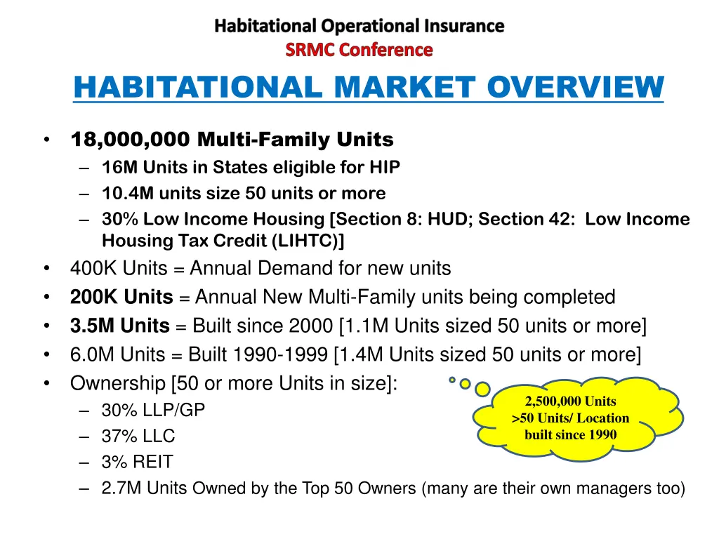 habitational operational insurance srmc