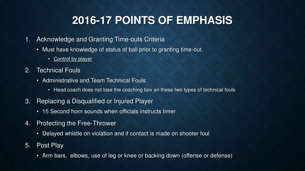 2016 17 points of emphasis