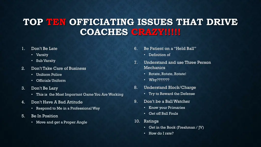 top ten officiating issues that drive coaches