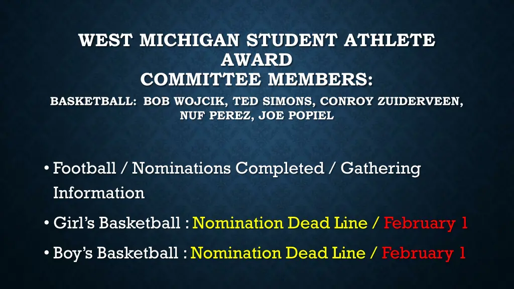 west michigan student athlete award committee