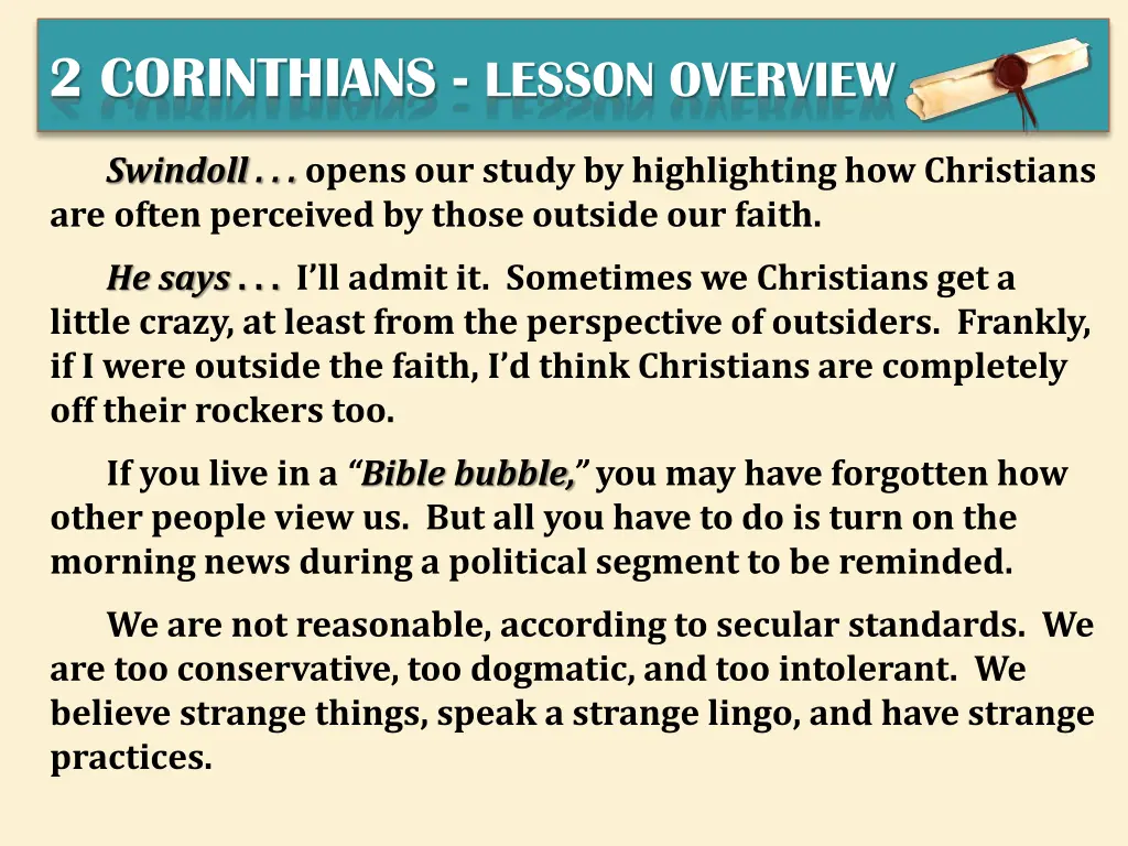 2 corinthians lesson overview