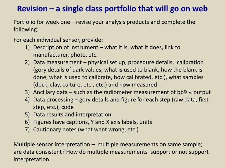 revision a single class portfolio that will