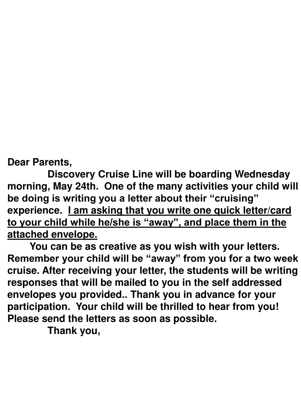 dear parents morning may 24th one of the many