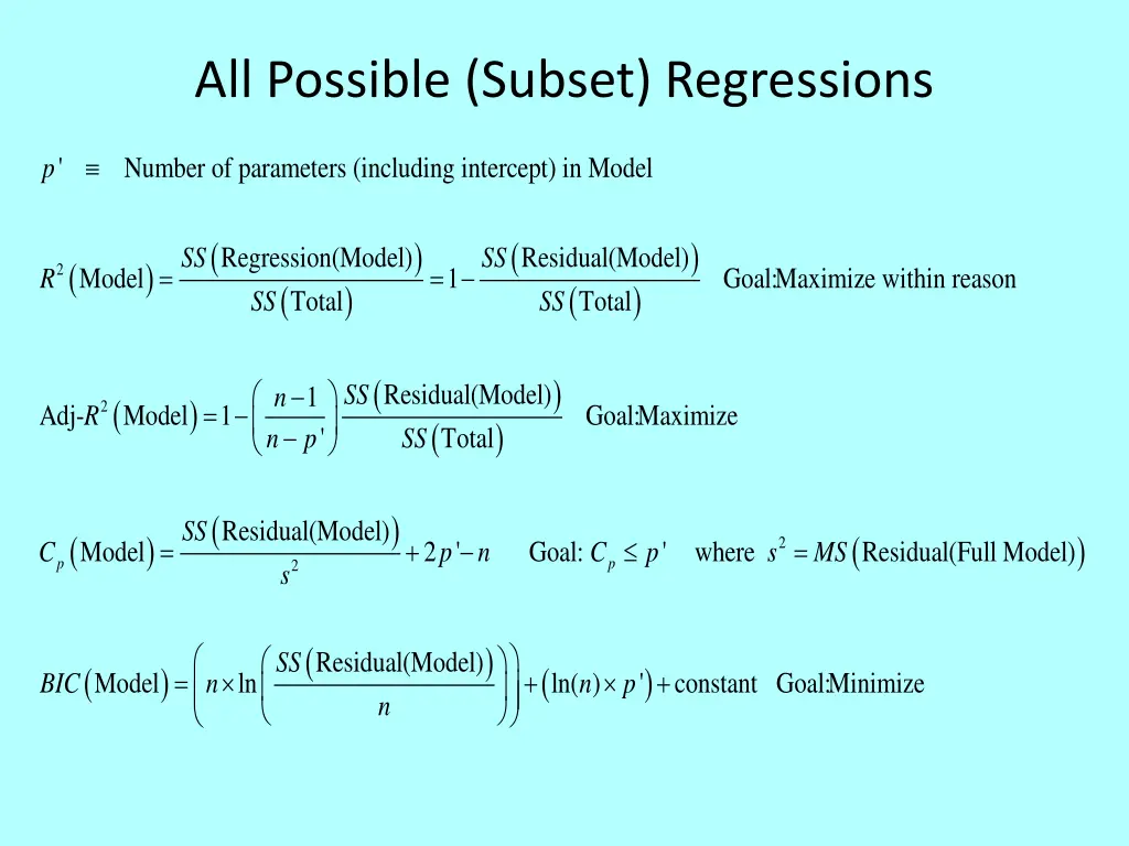 all possible subset regressions