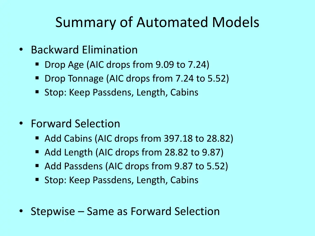 summary of automated models