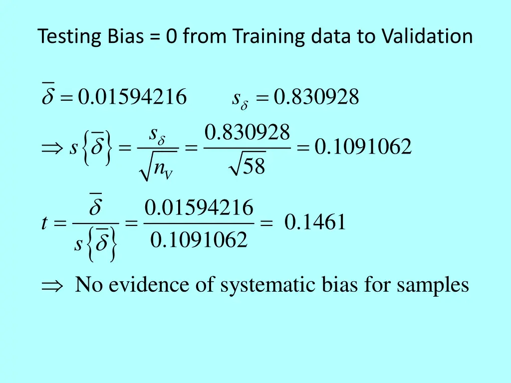 testing bias 0 from training data to validation