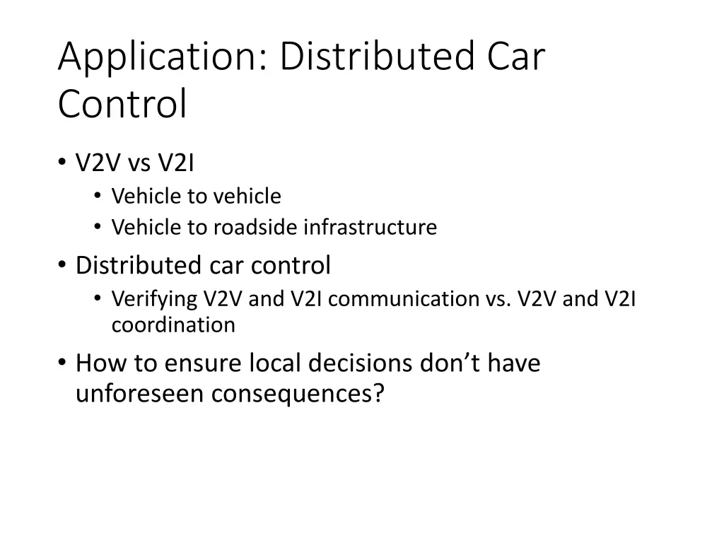 application distributed car control