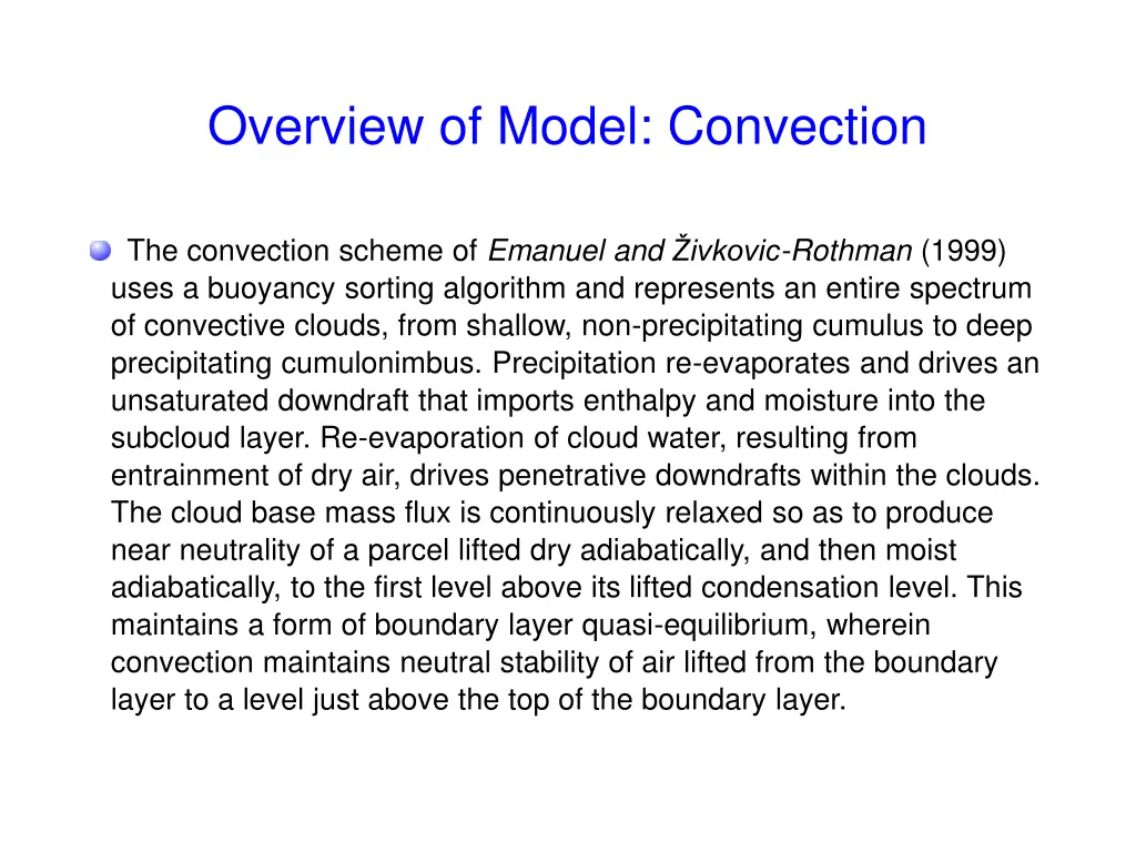 overview of model convection