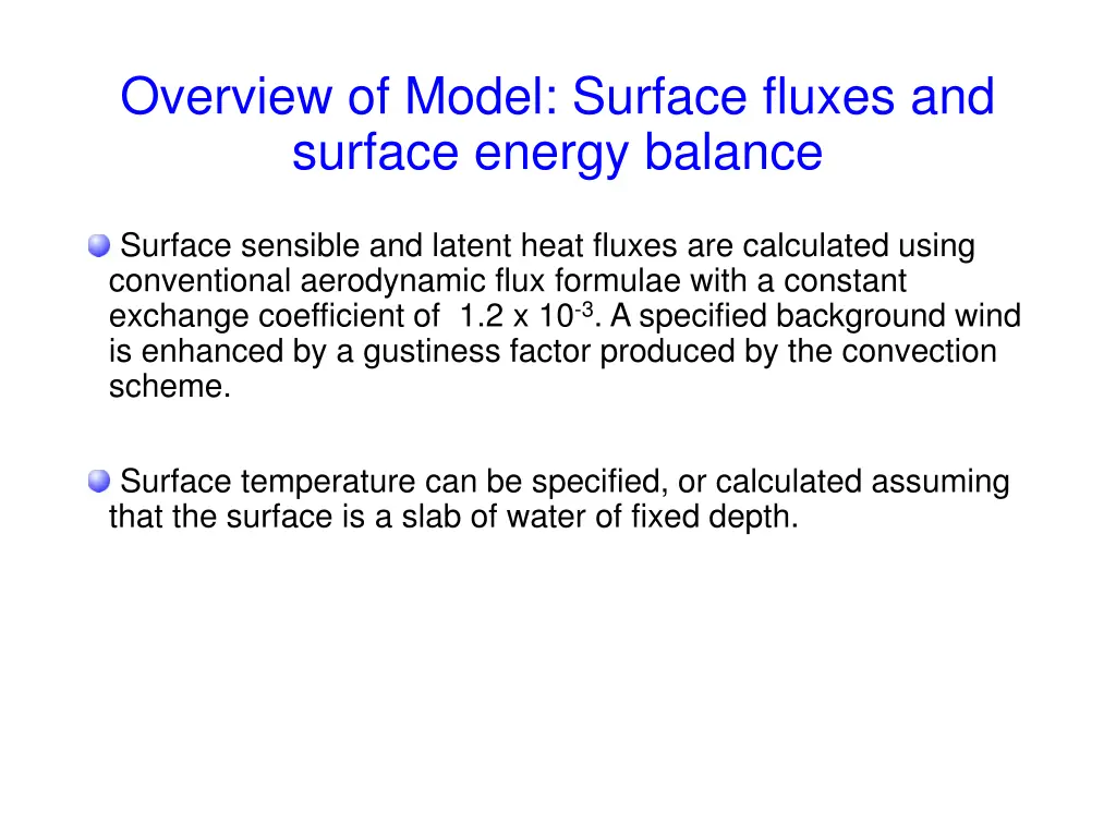 overview of model surface fluxes and surface