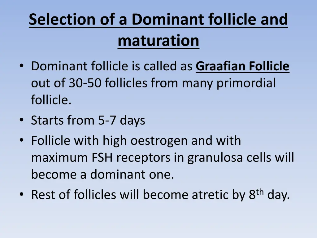 selection of a dominant follicle and maturation