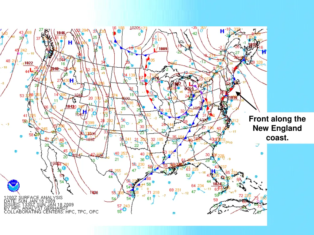 front along the new england coast