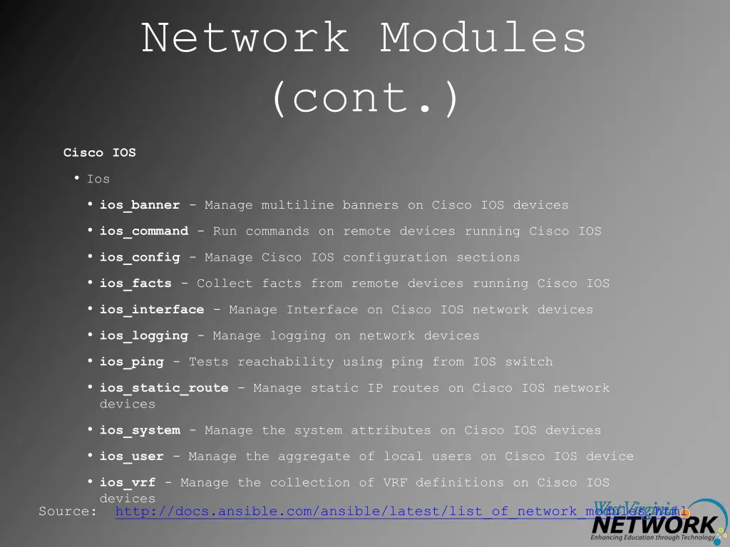 network modules cont