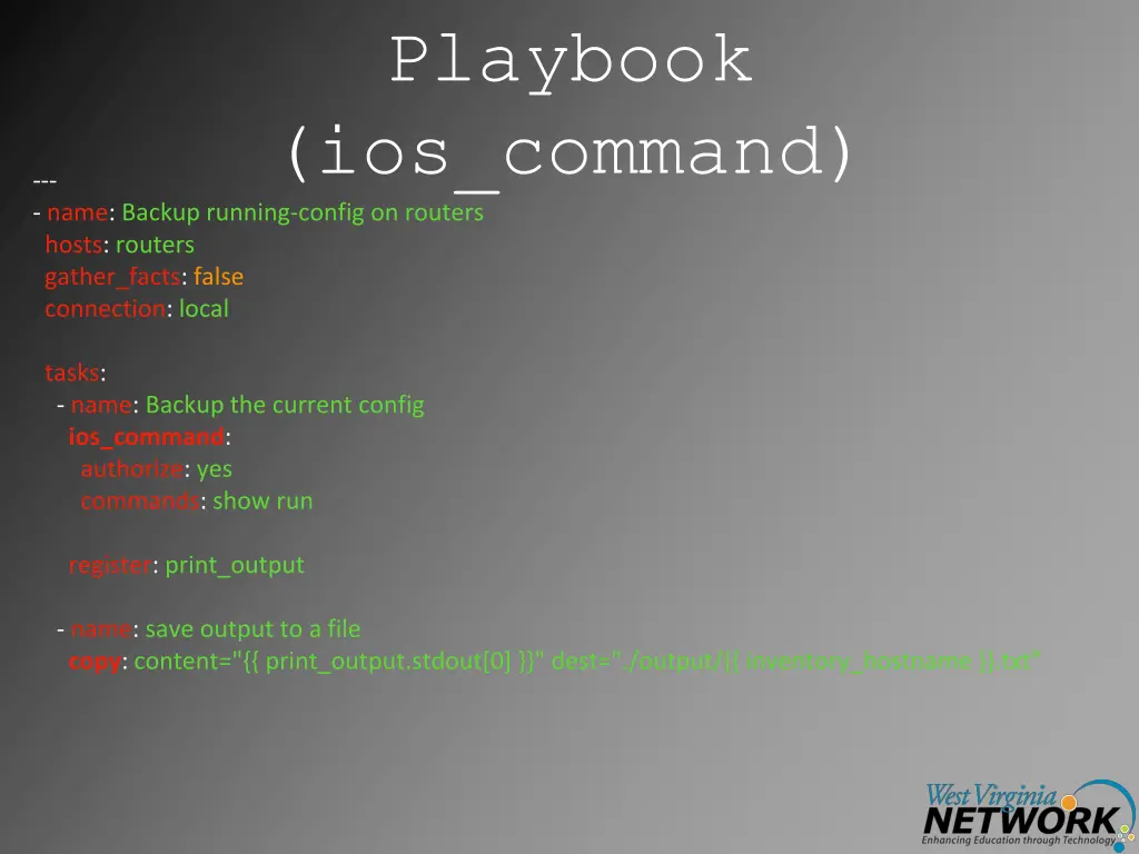 playbook ios command name backup running config