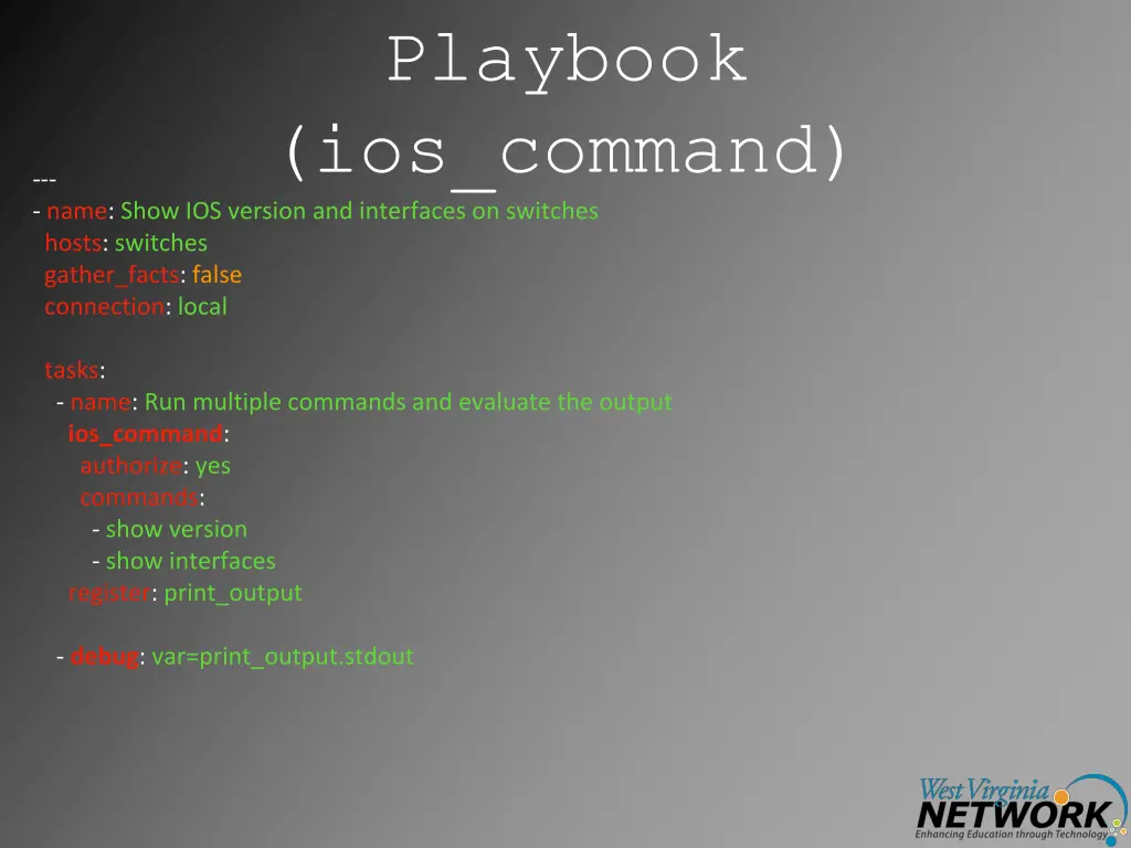 playbook ios command name show ios version