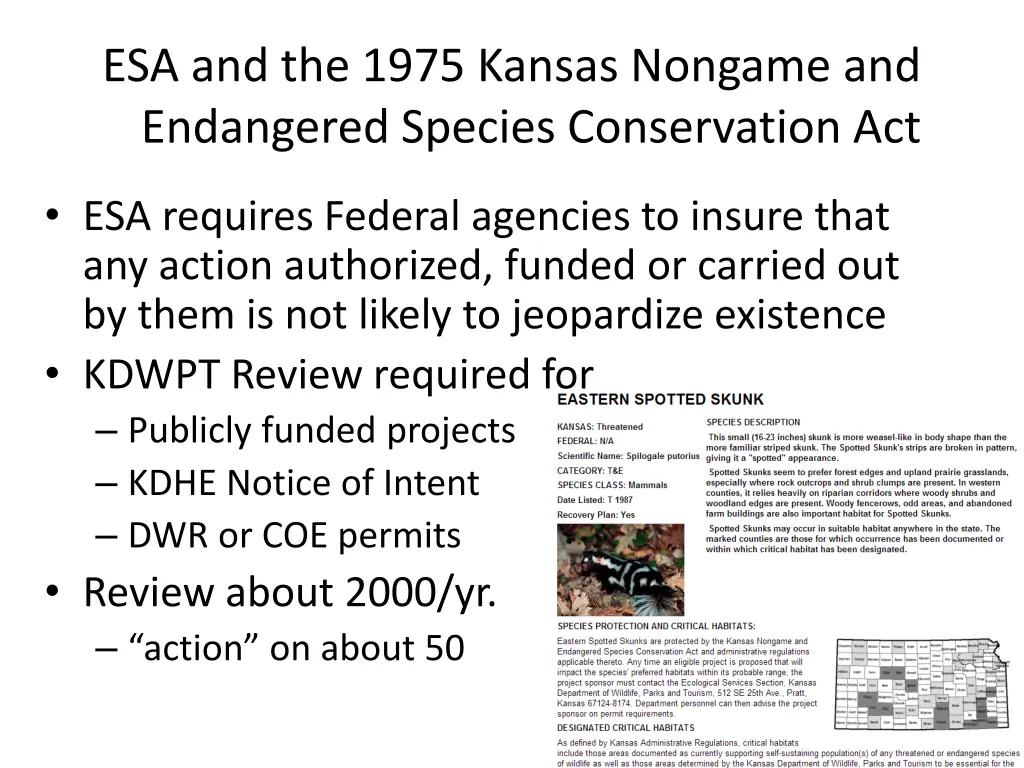 esa and the 1975 kansas nongame and endangered