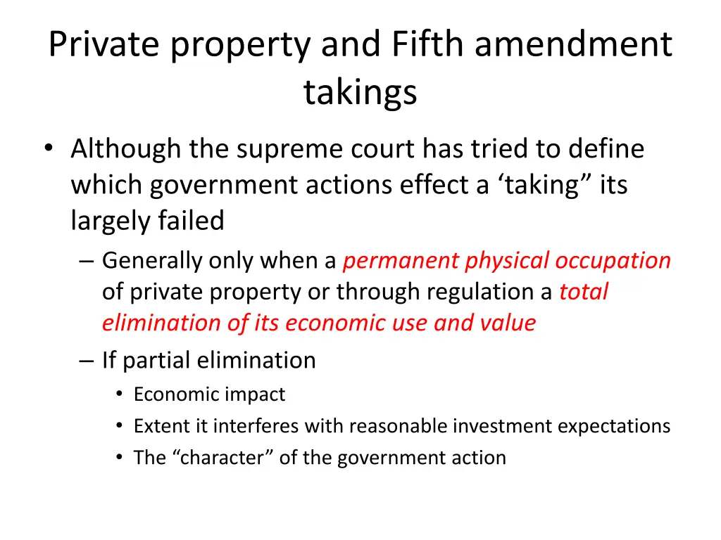 private property and fifth amendment takings