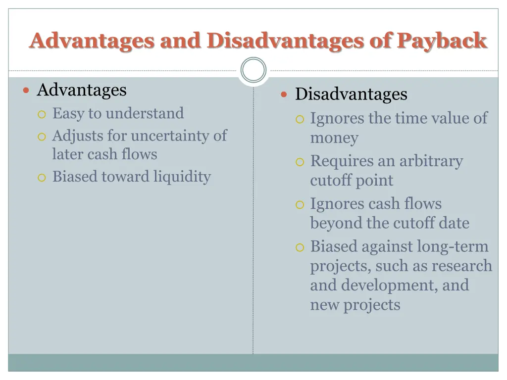 advantages and disadvantages of payback