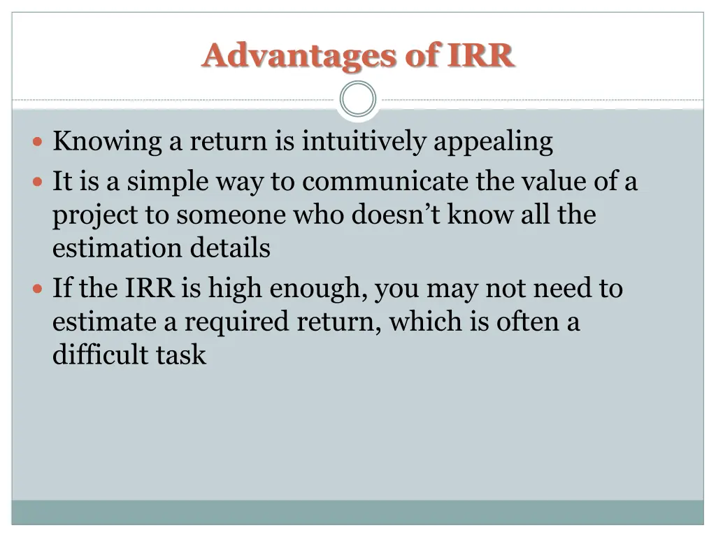 advantages of irr