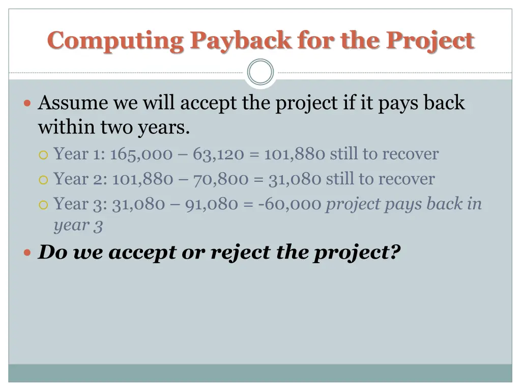 computing payback for the project