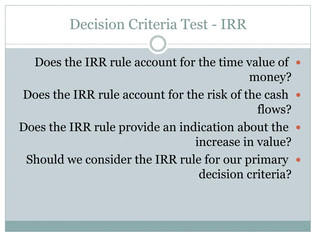 decision criteria test irr