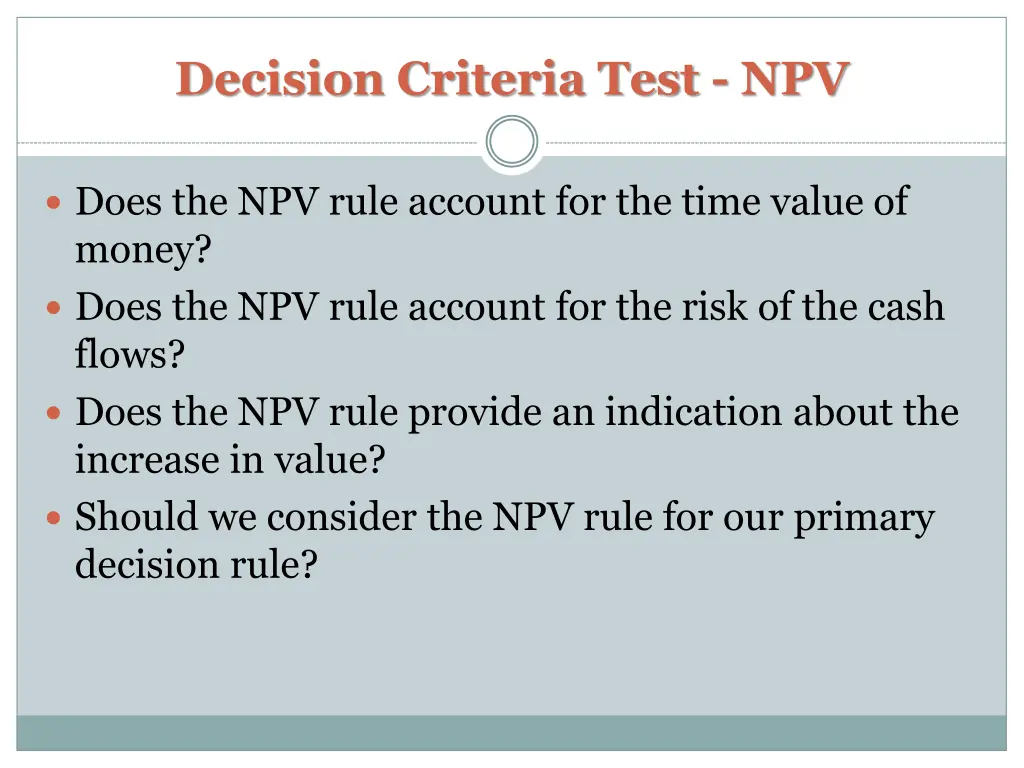 decision criteria test npv