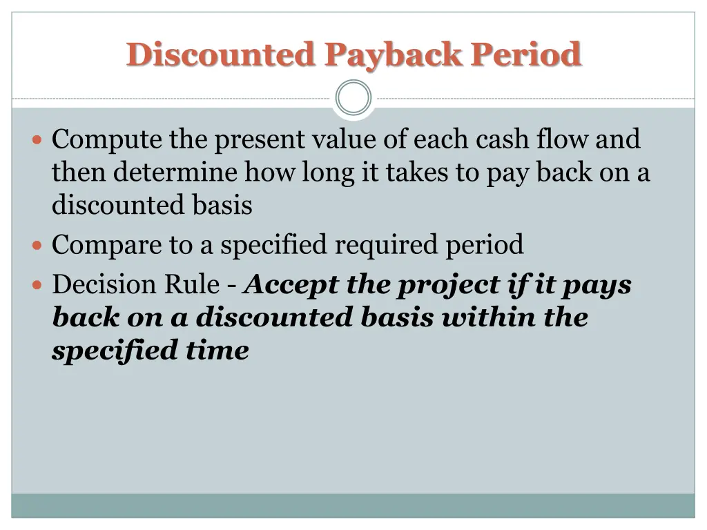 discounted payback period