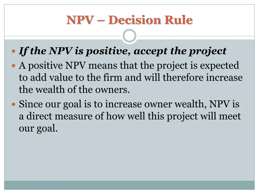 npv decision rule