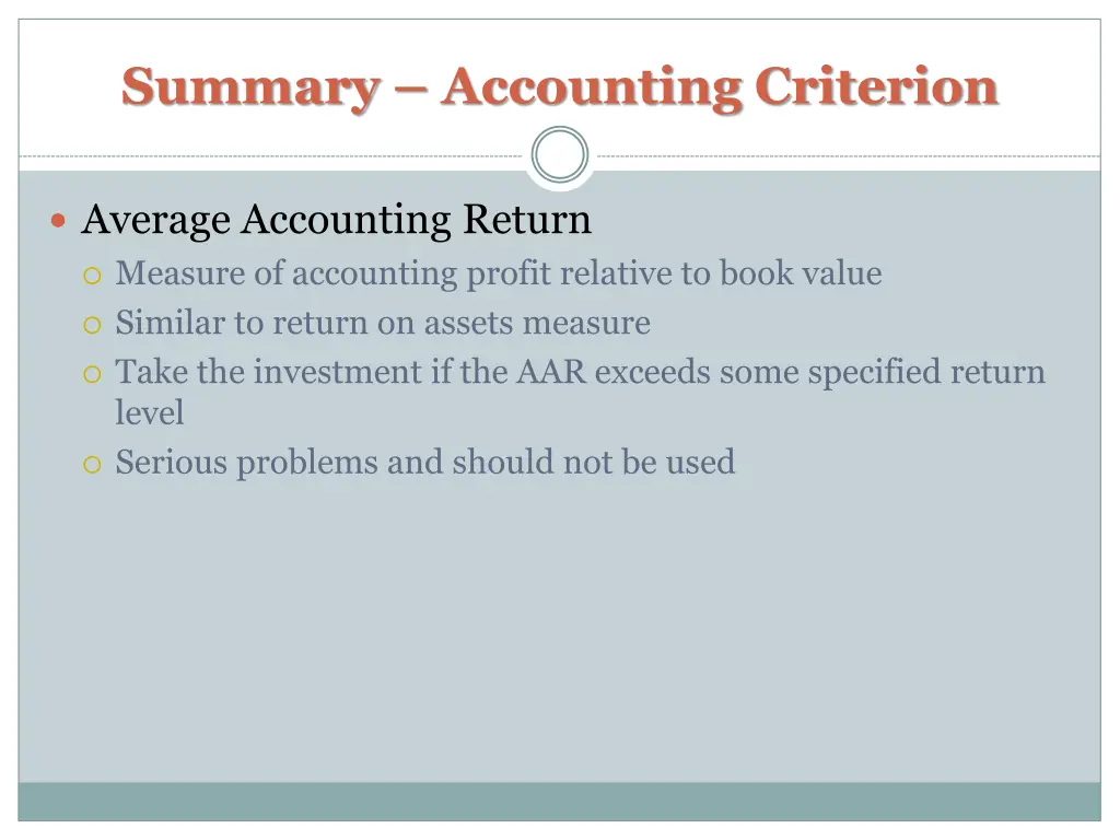 summary accounting criterion