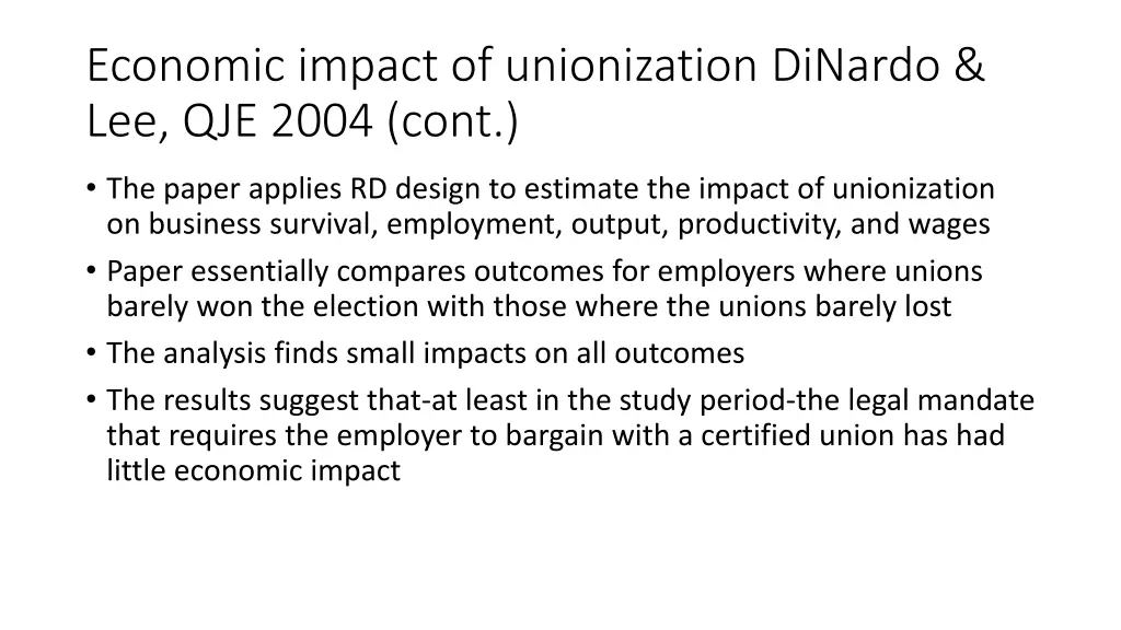 economic impact of unionization dinardo 1