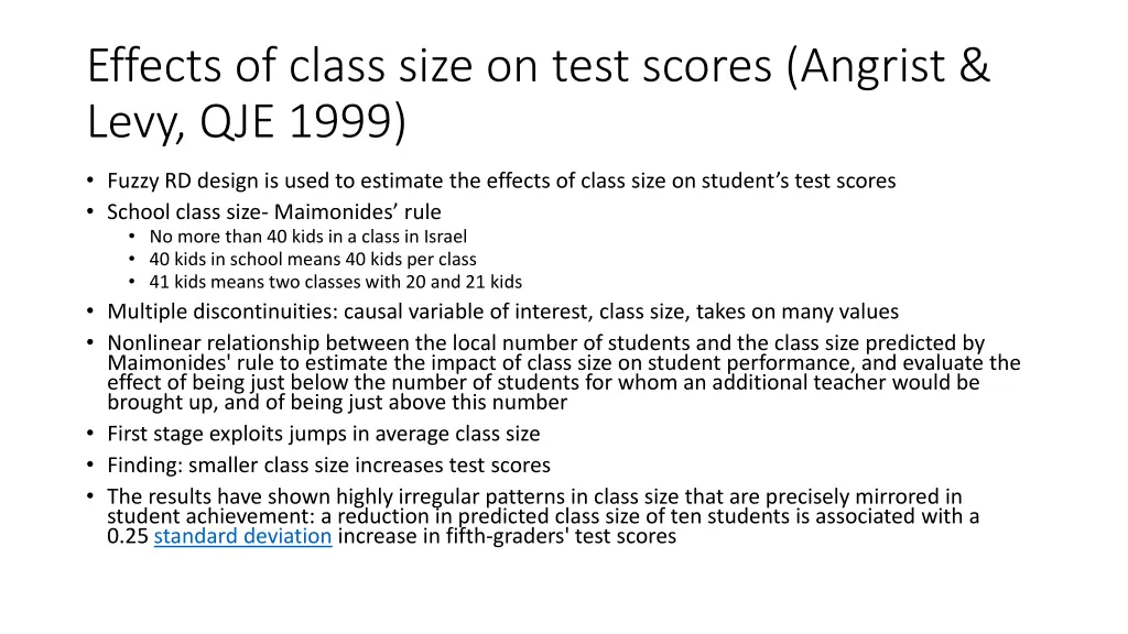 effects of class size on test scores angrist levy