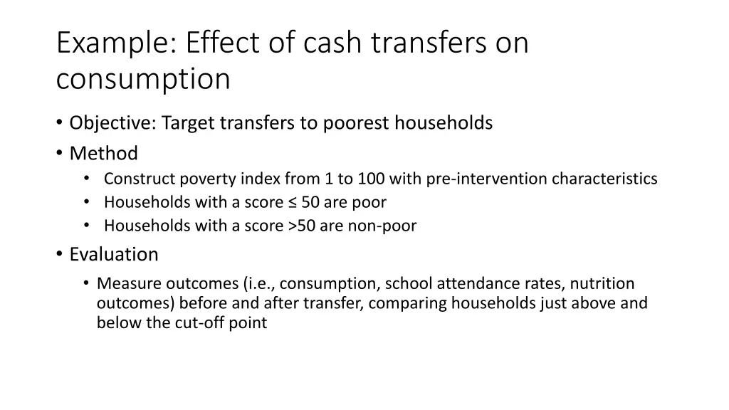 example effect of cash transfers on consumption