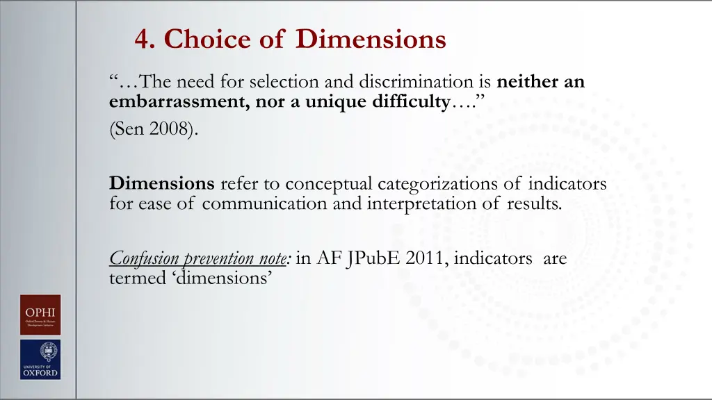 4 choice of dimensions