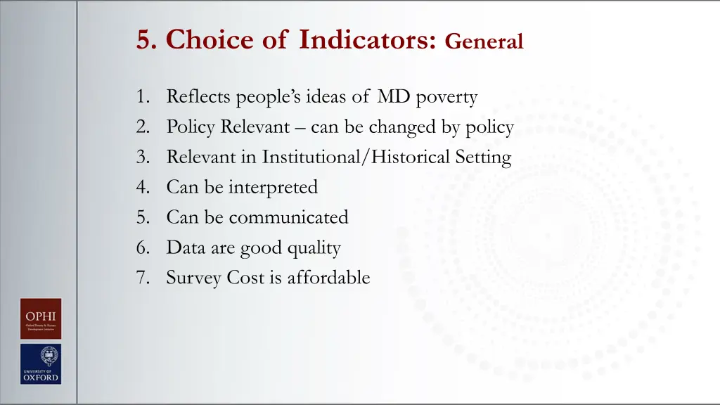 5 choice of indicators general