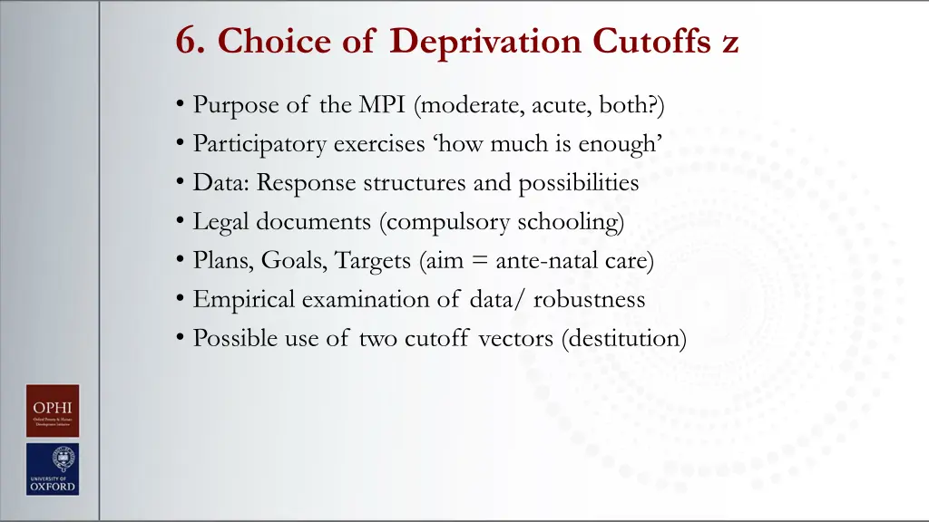 6 choice of deprivation cutoffs z